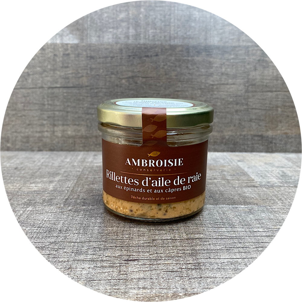Rillettes d'Aile de Raie, Epinards, et Câpres (90g)
